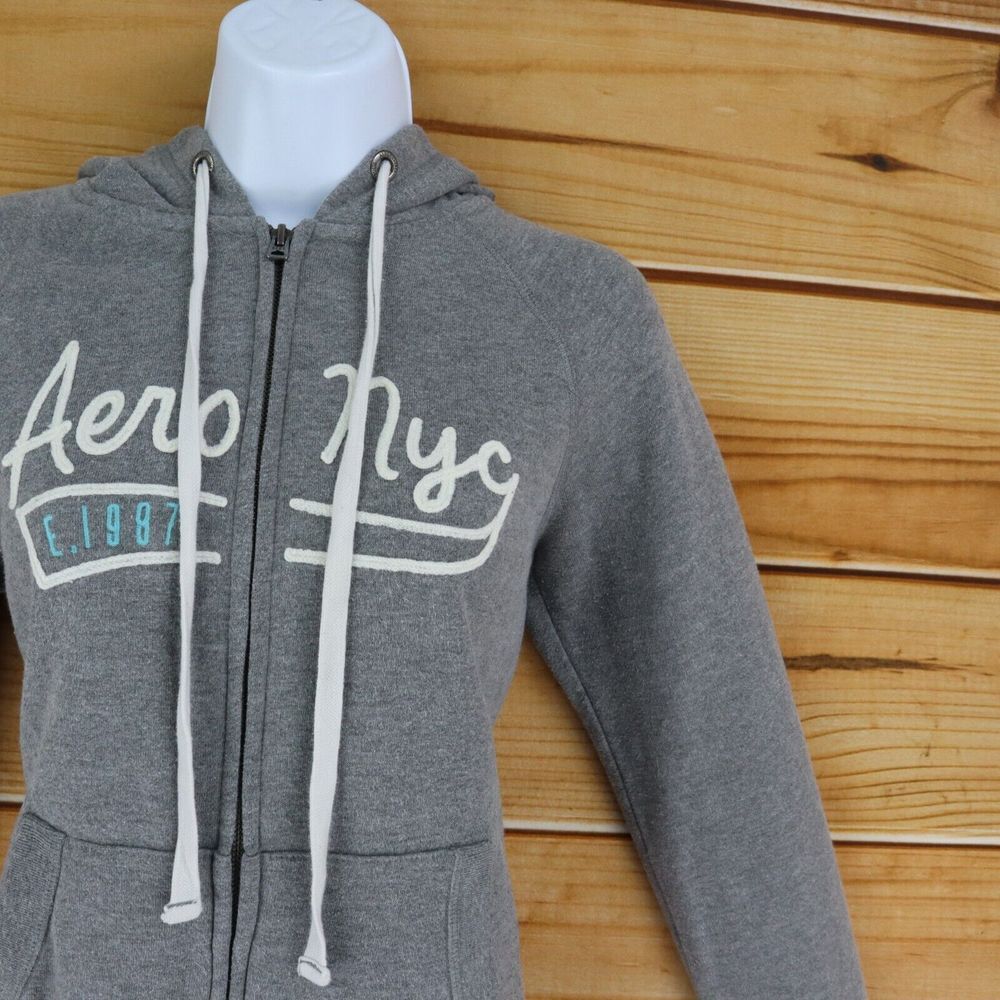 Aeropostale "NYC" Full Zip Hoodie Jacket Fleece-Lined Womens M 19 Gray Pockets - Picture 5 of 8